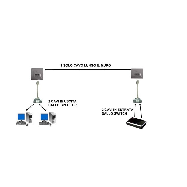 Digitus Adattatore Schermato per Cat. 5E per 2 Linee RJ45 su UN Unico Cavo